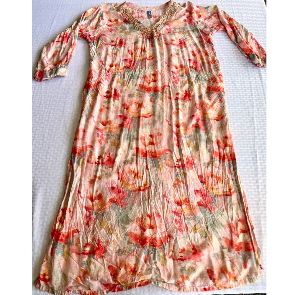 Taruni Plus Size 5XL Floral Embroidered Maxi Dress Gold Sequin V-Neck Boho Pink